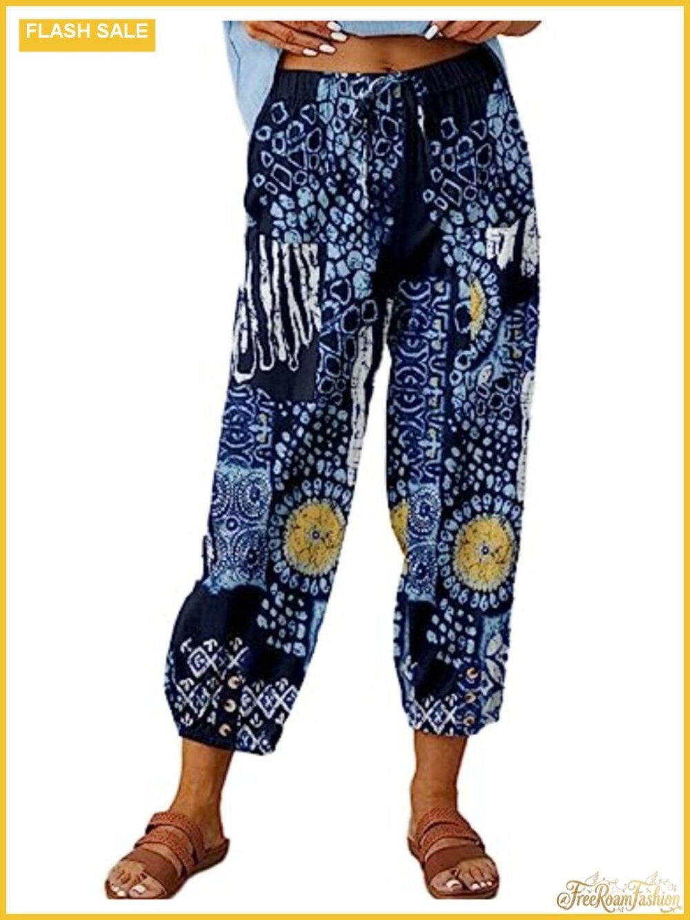 Wide Leg Capri Yoga Pants Floral Cropped Cotton Blend Summer